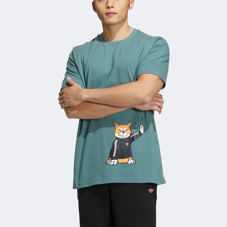 Men's adidas Cartoon Puppy Straight Casual Sports Short Sleeve Green T-Shirt H49577