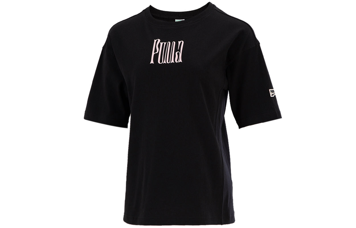 (WMNS) PUMA Printing CasualSport Round NeckShort Sleeve Black 533050-01