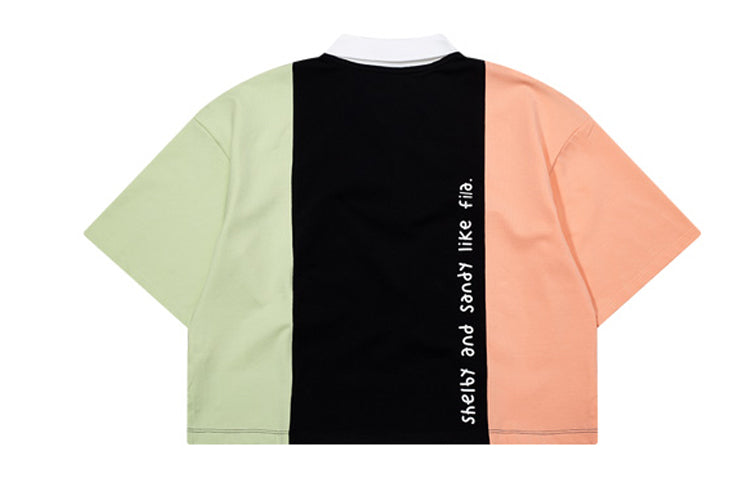 (WMNS) FILA FUSION Logo Printing Colorblock Sports Short Sleeve Polo Shirt Black T11W036110F-BK