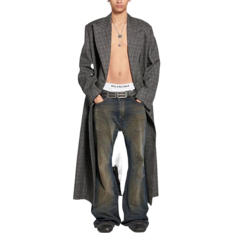 Balenciaga Double Breasted Check Coat 'Black Grey' 704488TMU021070
