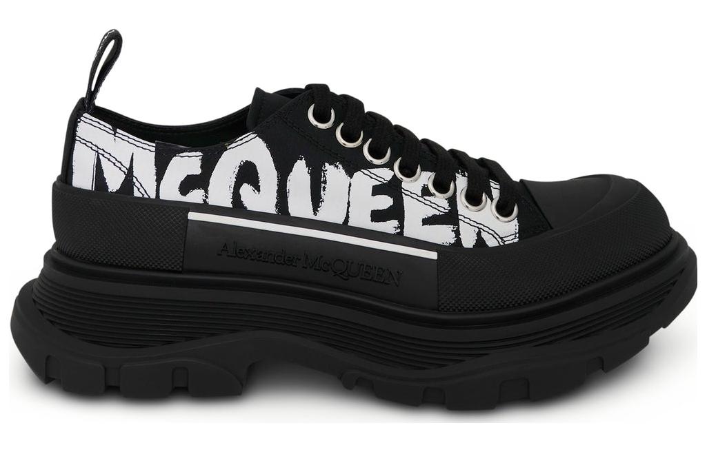 (WMNS) Alexander McQueen Tread Slick Low Lace Up Canvas Graffiti 'Black White' 676711W4RQ21006