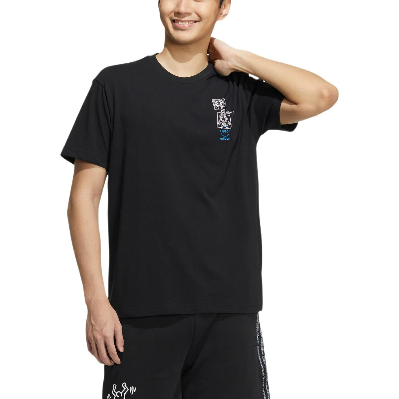 adidas neo x Keith Haring Crossover Cartoon Earth Pattern Printing Short Sleeve Black HD7269