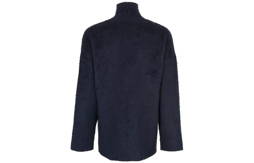 Balenciaga Brushed Cotton Scribble Logo Turtleneck Jersey Sweater 'Navy' 625935T31828065