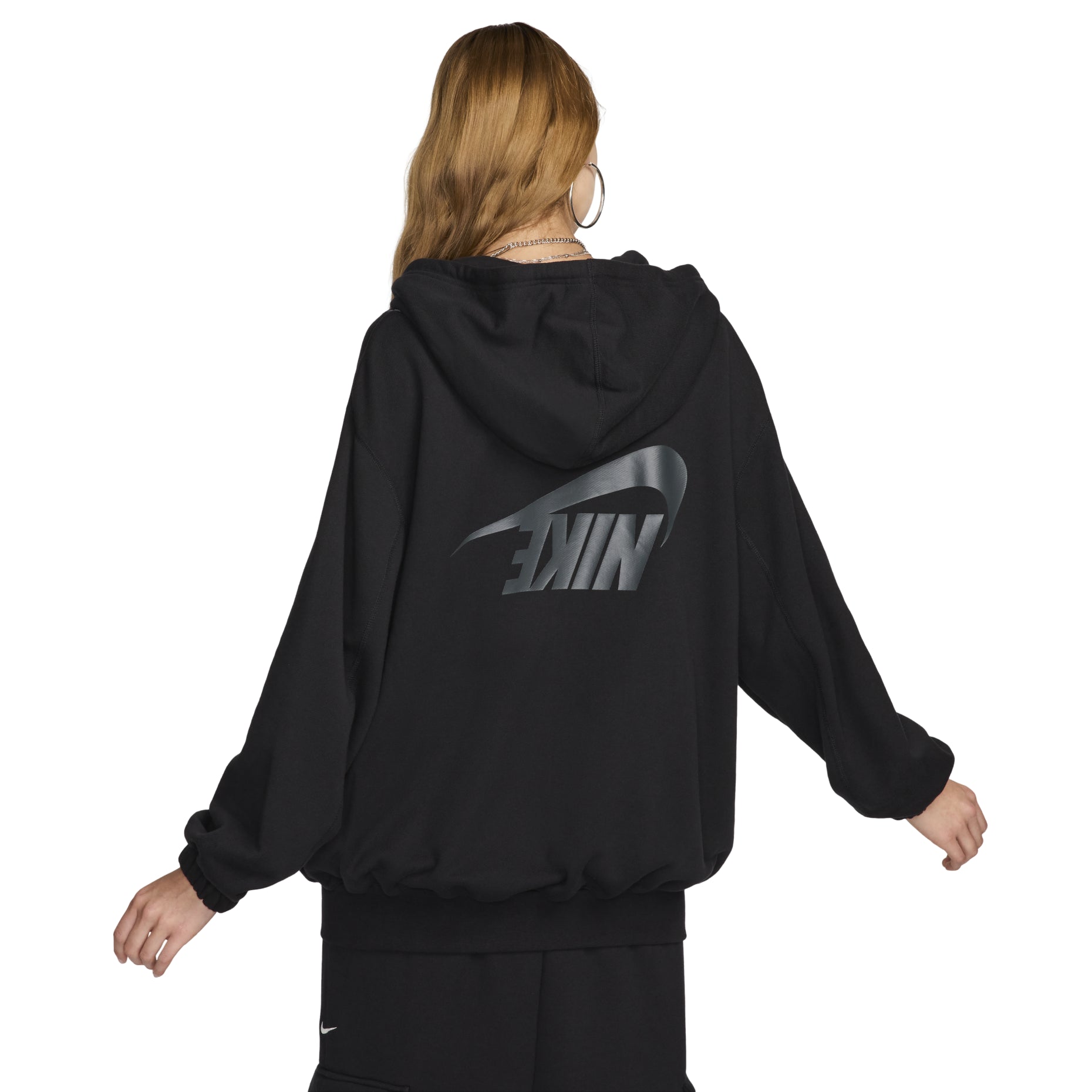 (WMNS) Nike Sportswear Oversized Full-Zip French Terry Hoodie Asia Sizing 'Black' FV7516-010