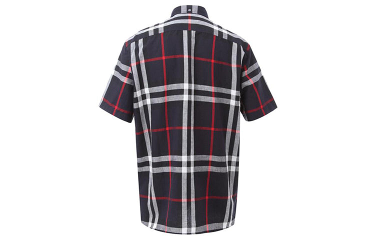 Men's Burberry Plaid Short Sleeve Shirt Navy Blue 40154301