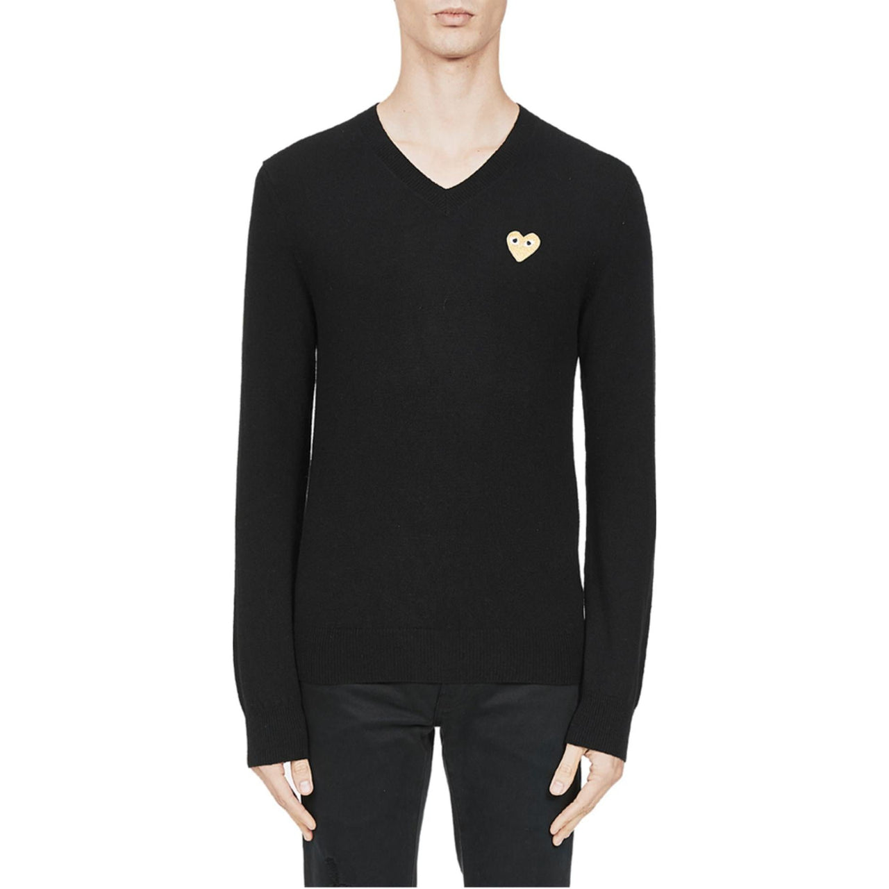 COMME des GARCONS PLAY V-Neck L/S T-shirt Gold Emblem 'Black' AZN048-051-1