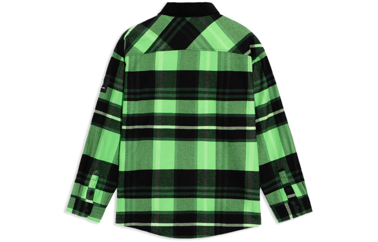 Li-Ning BADFIVE Sports Basketball Series Plaid Loose Fleece Lined Long Sleeves Shirt 'Green' ASHS005-1