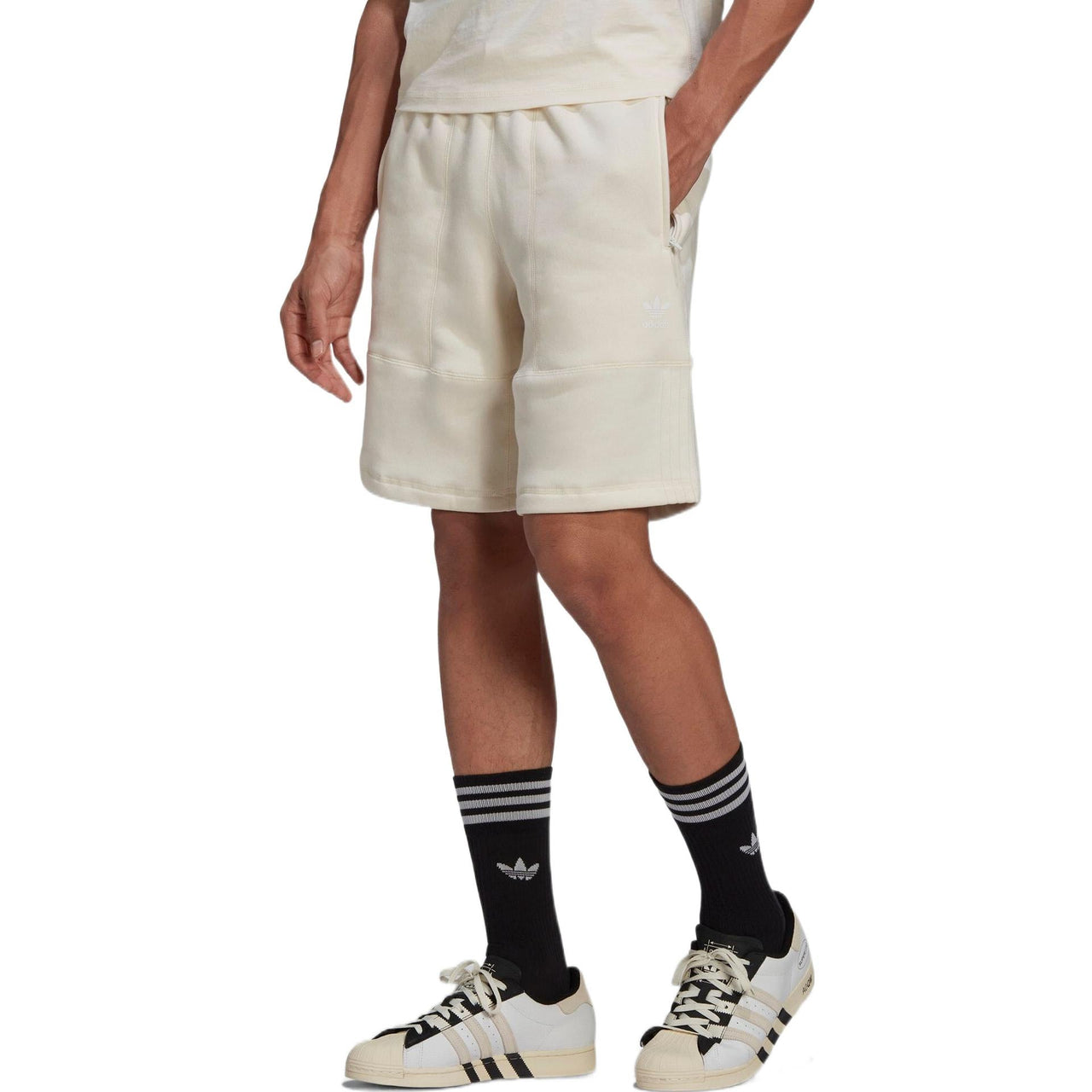 adidas originals Drawstring Pocket Solid Color Elastic Waistband Straight Shorts Japanese version Creamy White HC1969