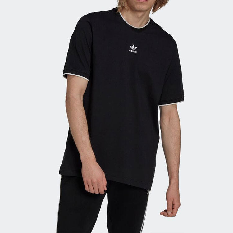 Men's adidas originals Solid Color Logo Casual Round Neck Short Sleeve Black T-Shirt HK7305