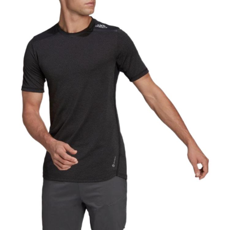 Men's adidas Mesh Panel Armpit Round Neck Pullover Short Sleeve Black T-Shirt HE5441