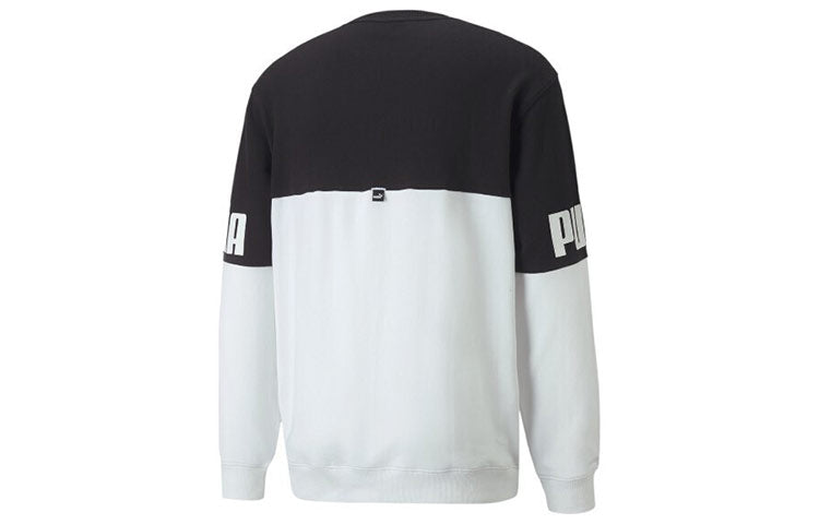 PUMA Power Logo Printing Colorblock Sports Round Neck Pullover Black 670935-01