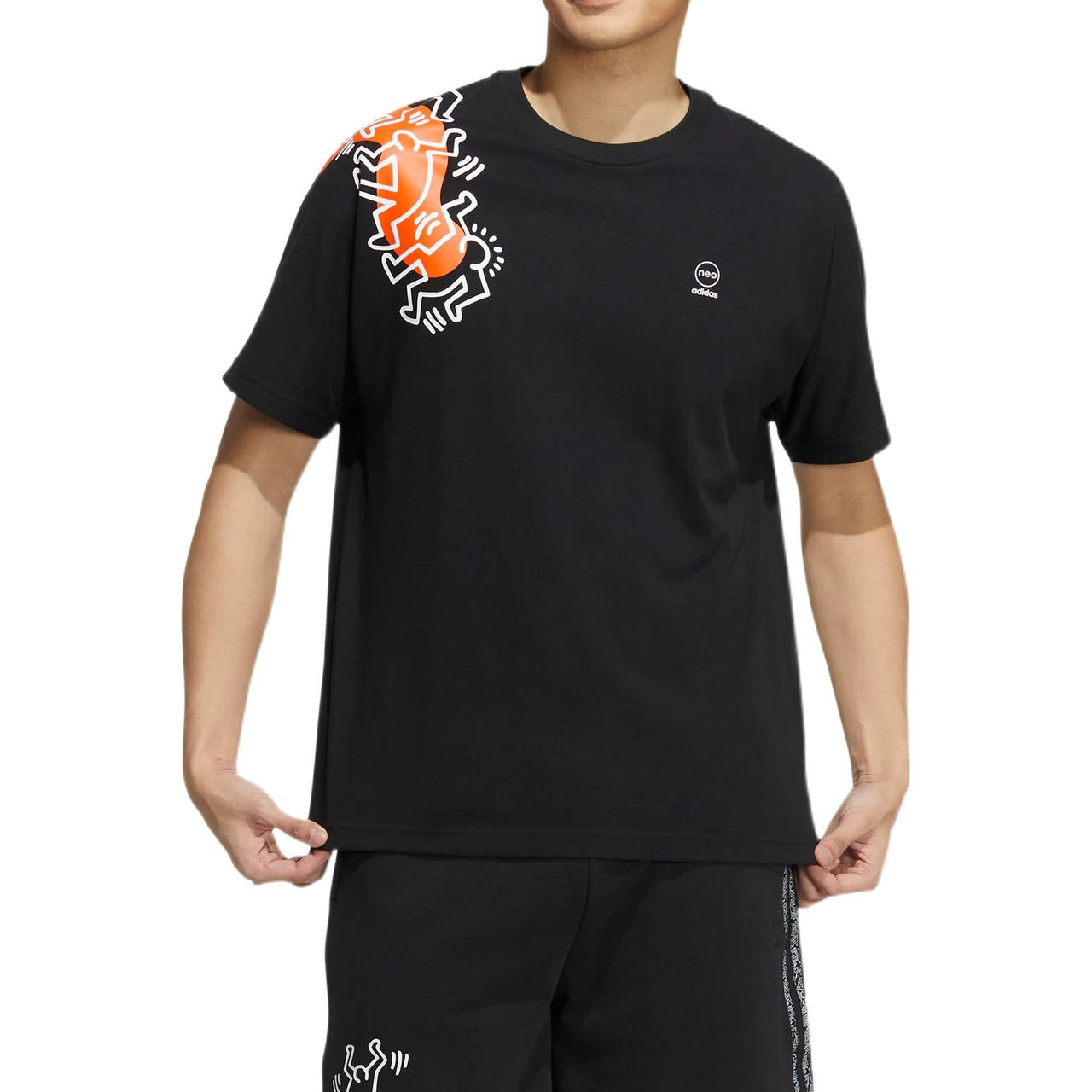 adidas x Keith Haring Crossover Cartoon Pattern Printing Round Neck Short Sleeve Black HD7268
