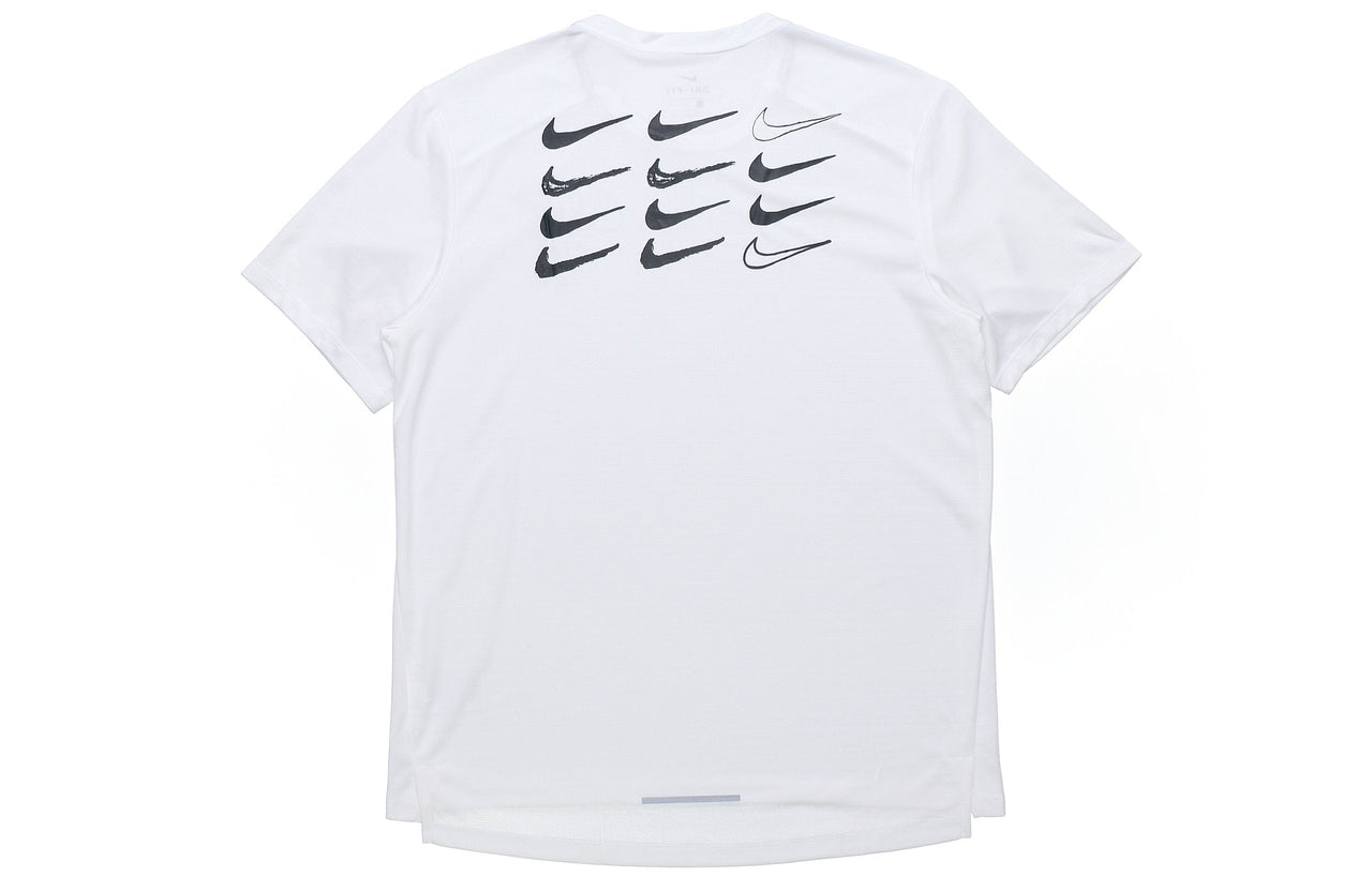 Nike Dri-Fit Miler Logo Printed Training TEE Men White AT7841-100