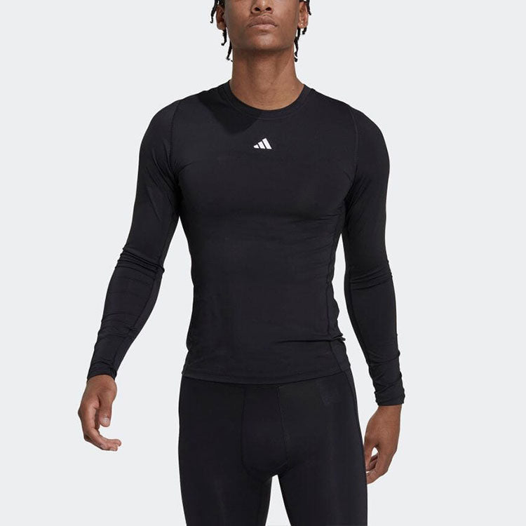 Men's adidas Solid Color Logo Slim Fit Sports Training Long Sleeves Black T-Shirt HK2336