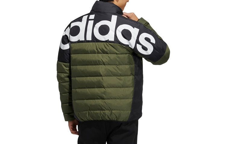Men's adidas neo Alphabet Large Logo Sports Stay Warm Dark Olive Green Down Jacket H45233
