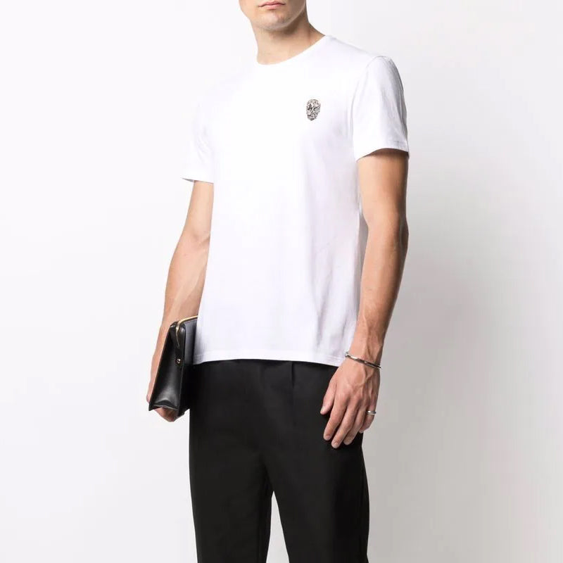 Men's Alexander McQueen SS21 Skeleton Micro Mark Round Neck Short Sleeve White 662486-QRX04-9000