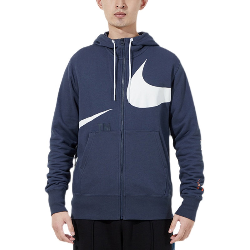 Nike Large Logo Printing Loose Hooded Jacket Navy Blue DD6088-437
