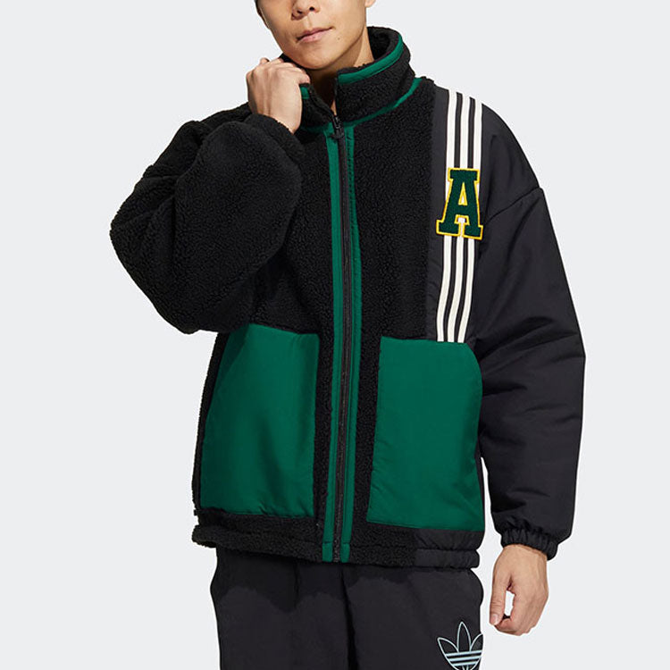 adidas Clover Imitation Sherpa Warm Casual Stand Collar Jacket 'Black' HY7233