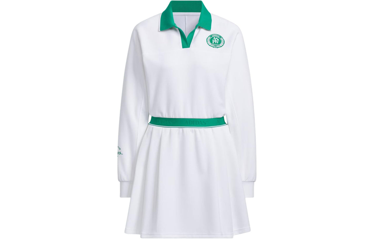 (WMNS) adidas Verbiage Long Sleeve Polo Dress Asia Sizing 'White Green' JE3623