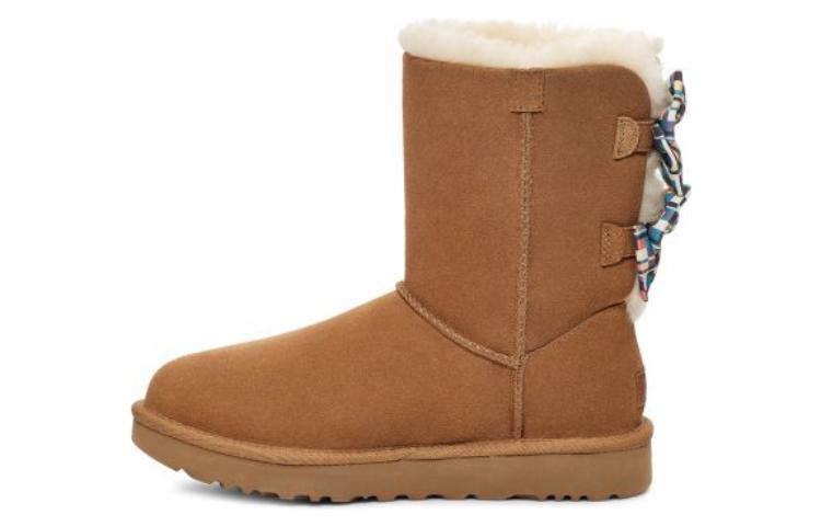 (WMNS) UGG Checkered Bow Snow Boots 'Brown' 1138131-CHE