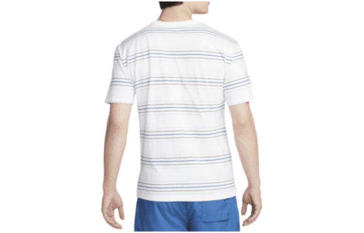 Men's Nike Logo Micro Mark Stripe Round Neck Short Sleeve White T-Shirt DQ1117-100
