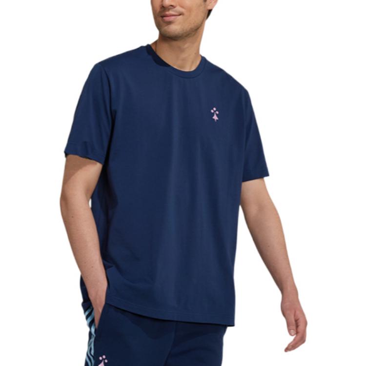 Men's adidas Solid Color Logo Printing Round Neck Sports Short Sleeve Blue T-Shirt HL0562