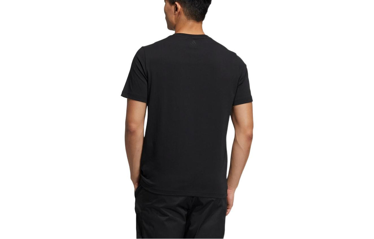 adidas Contrasting Colors Large Logo Printing Sports Gym Round Neck Short Sleeve Black HE7409