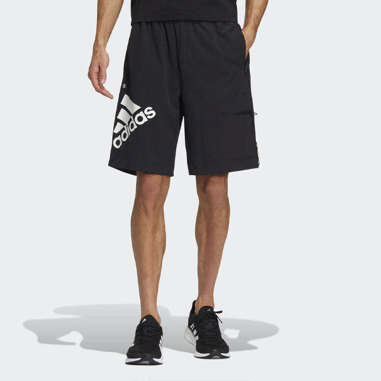Men's adidas Solid Color Alphabet Logo Straight Sports Shorts Black HE7417