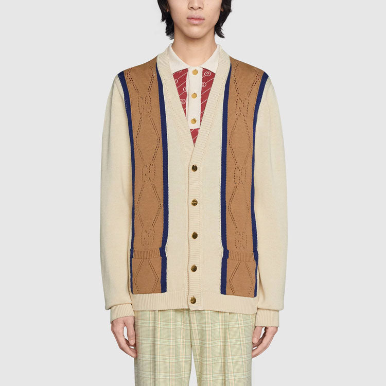 Gucci Striped V-Neck Cardigan 'Beige Brown' 655105-XKBWE-9275