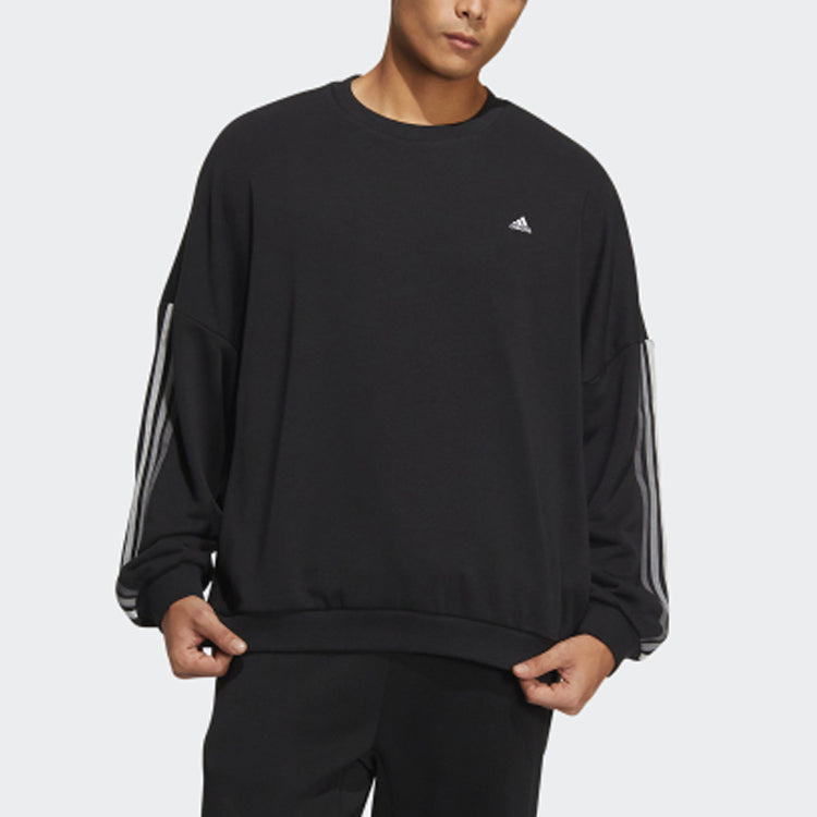 Men's adidas Stripe Sports Round Neck Pullover Black HC9960