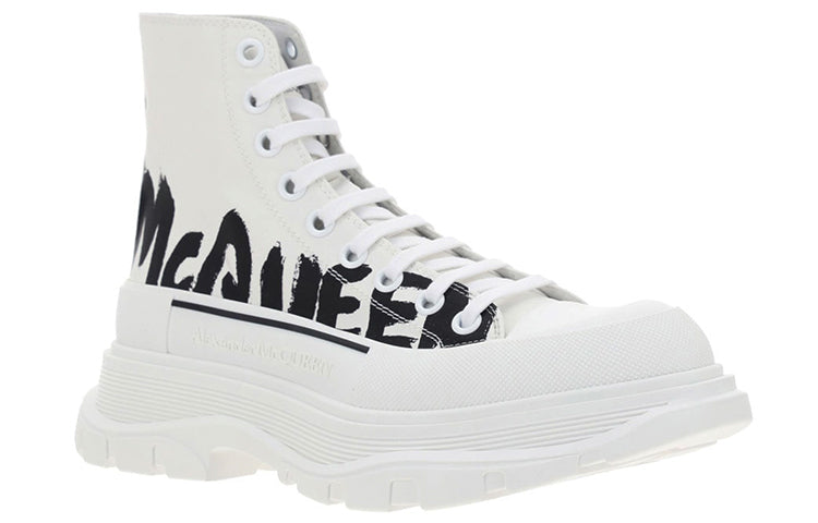 Alexander McQueen Tread Slick Logo Printed Sneakers 'White Black' 682420W4RQ29356