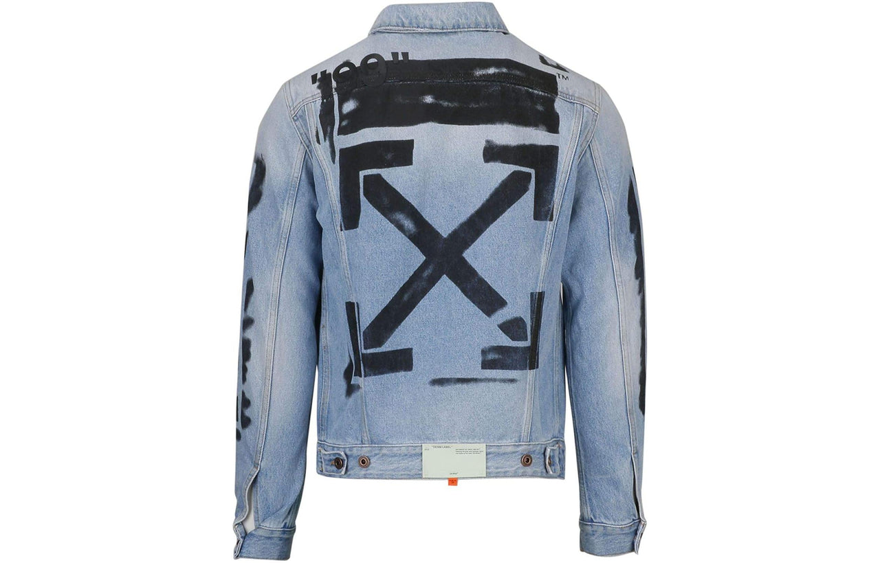 Off-White Alphabet Logo Pattern Printing Cotton Washed Denim Jacket Blue OMYE005R193860157310
