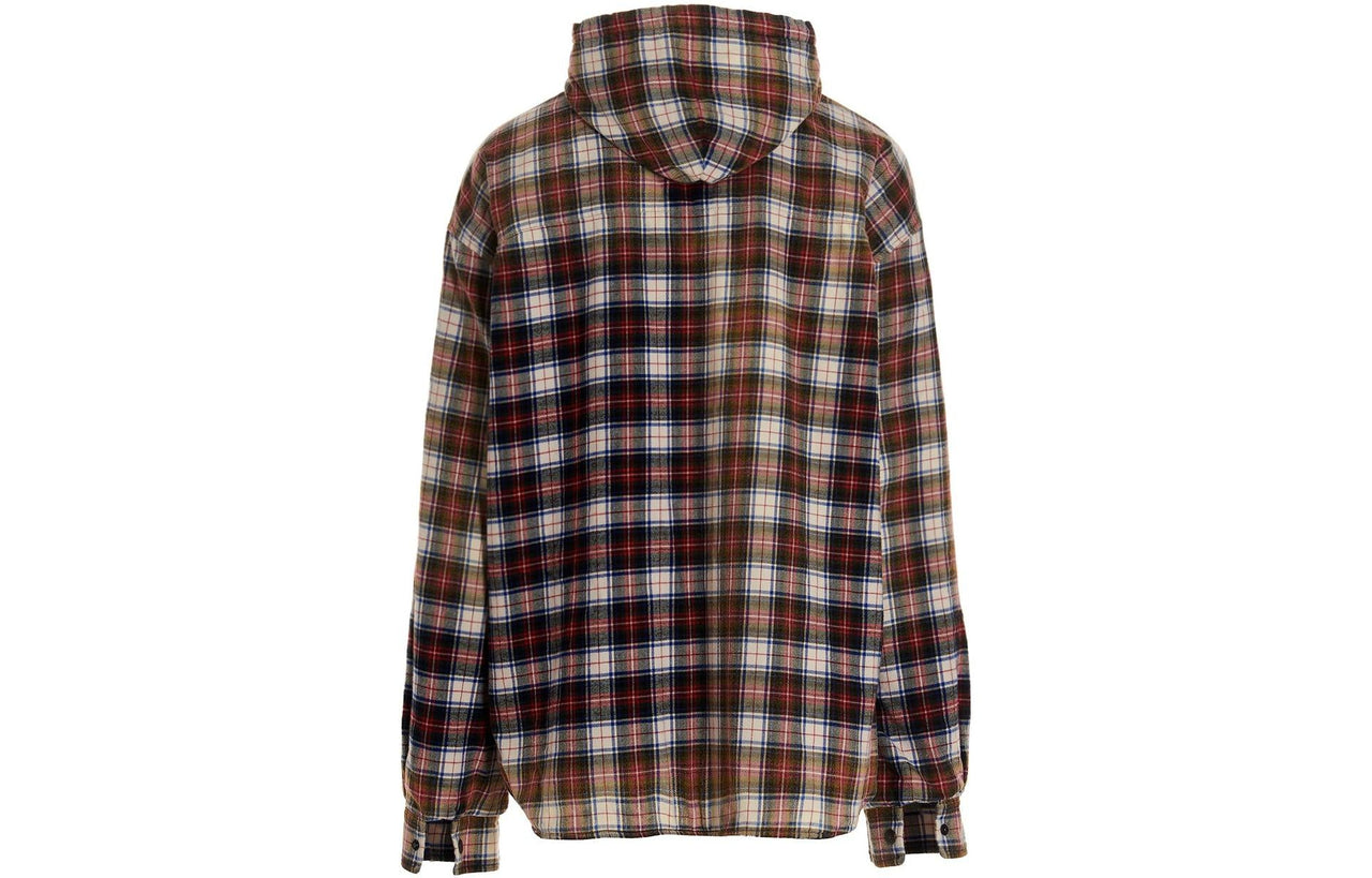 Balenciaga Bleached Plaid Long Sleeve Hooded Shirt 'Red White Black' 699223TMM059783