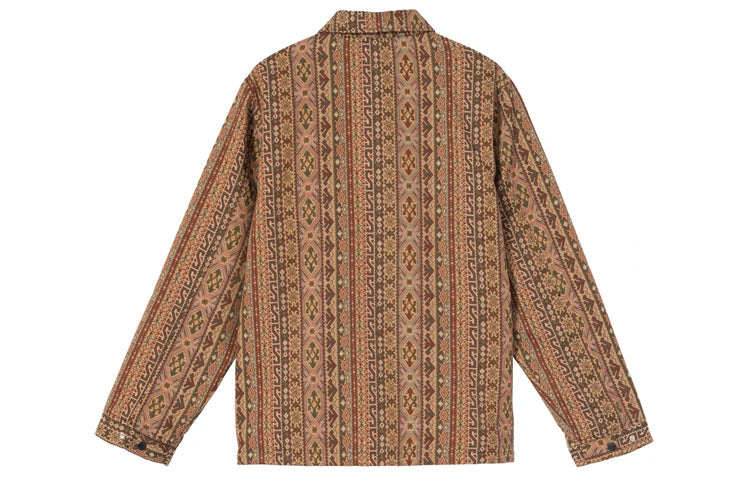 Men's Stussy Tapestry Classic Coach Jacket Chest Embroidered Logo Brown 115549