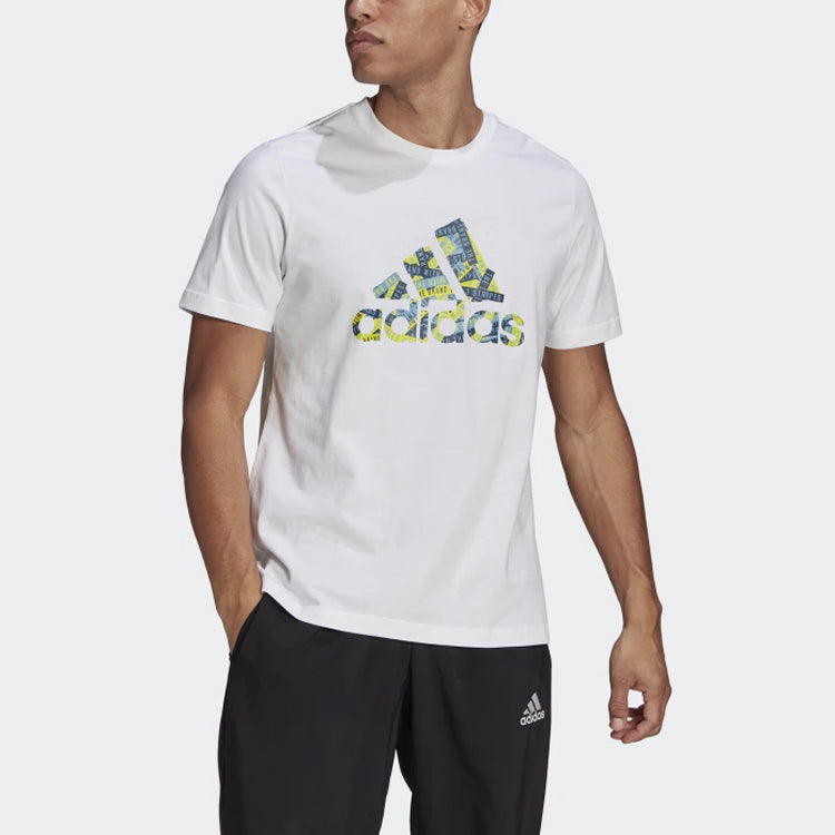 adidas Rubber Strap Logo Printing Sports Round Neck Short Sleeve White GL3700