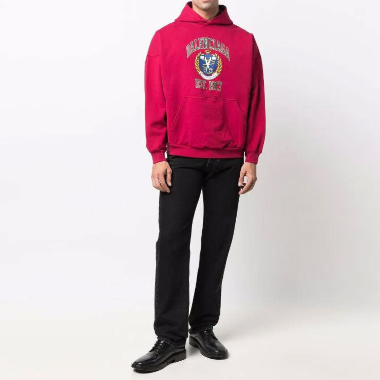 Balenciaga Est. 1917 College Logo Print Hoodie Wide Fit 'Red' 675003TLV906163