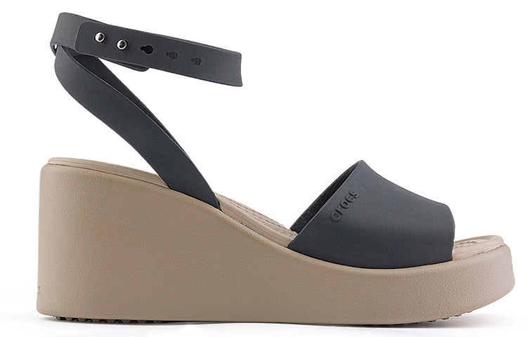 (WMNS) Crocs Brooklyn Ankle Strap Wedge Sandals 'Black Beige' 209406-07H