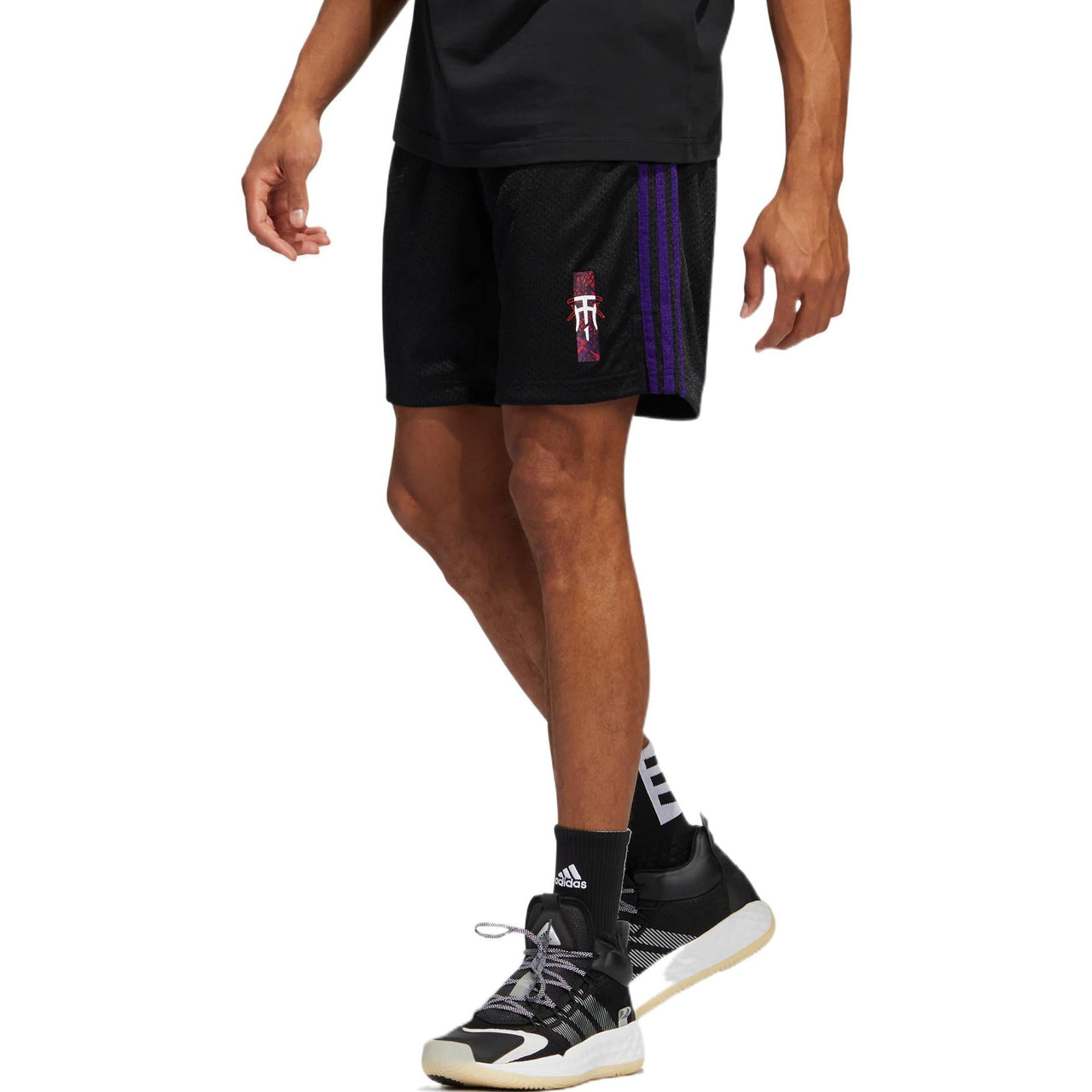 Men's adidas Stripe Printing Lacing Sports Shorts Black HS8517