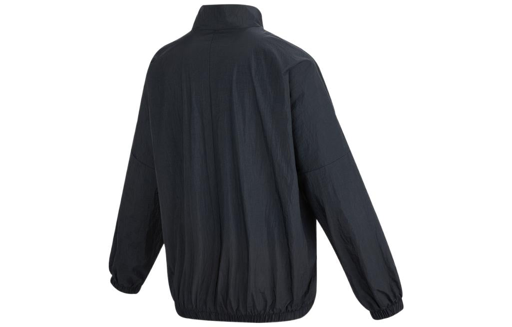 (WMNS) Nike Sportswear Essential Logo Pattern Wrinkled Woven Loose Stand Collar Jacket Black DM6182-010