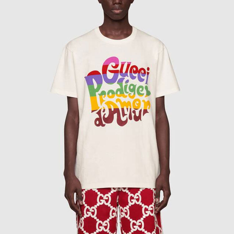 Gucci SS21 Prodige dAmour Printing Round Neck T-Shirt 'Beige' 548334-XJDAM-9095