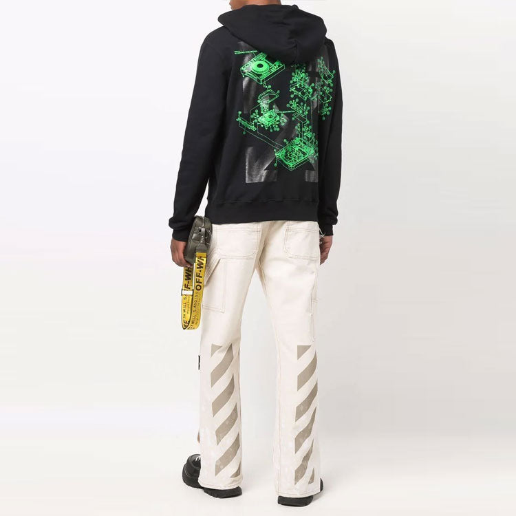 Men's Off-White FW21 Painting Pattern Drawstring Hood Long Sleeves Loose Fit Black OMBB034G21FLE0011059