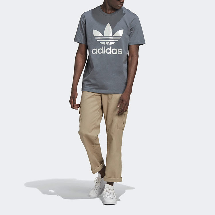 adidas originals Trefoil Holo T Casual Sports Round Neck Short Sleeve Blue GN8272