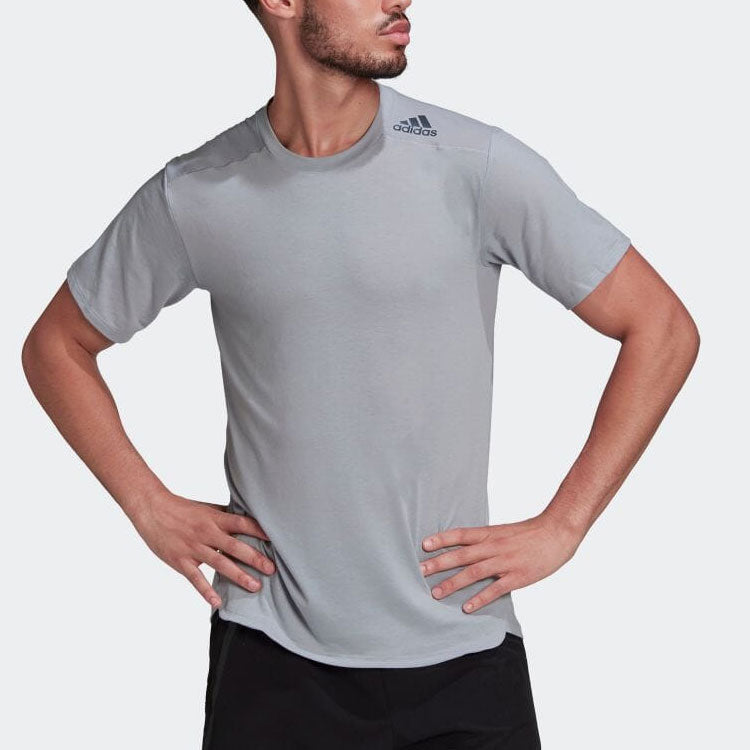 adidas Solid Color Sports Logo Casual Round Neck Short Sleeve Gray HB9202