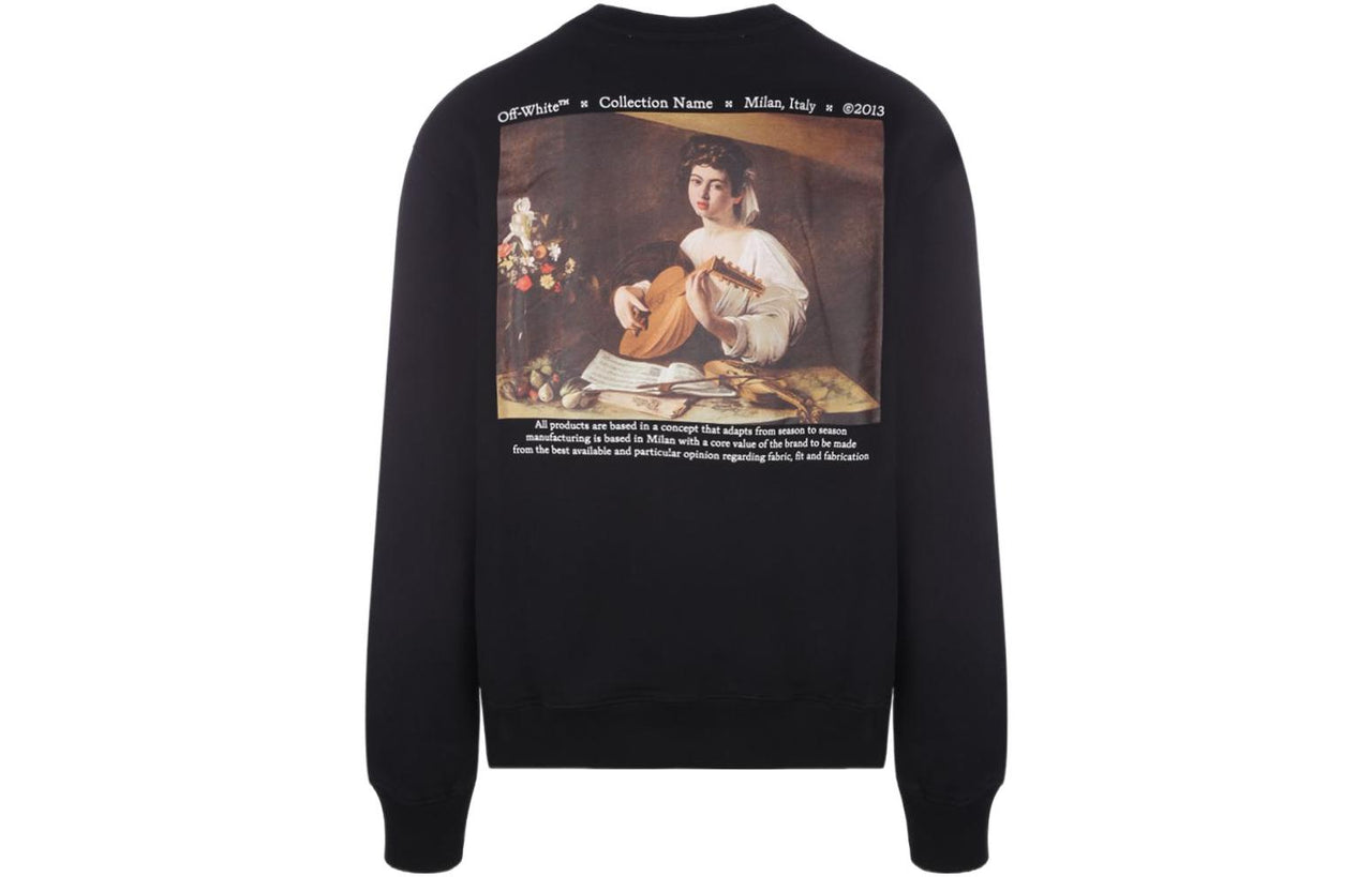 Men's Off-White SS22 Character Logo Printing Round Neck Long Sleeves Black OMBA057S22FLE0011001
