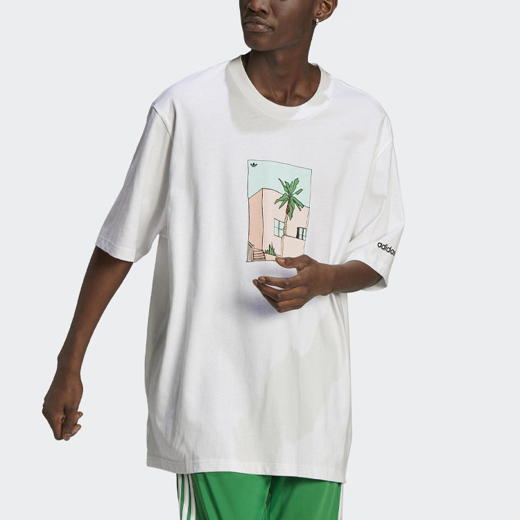 adidas originals Printing Pattern Loose Round Neck Sports Short Sleeve White HB1816
