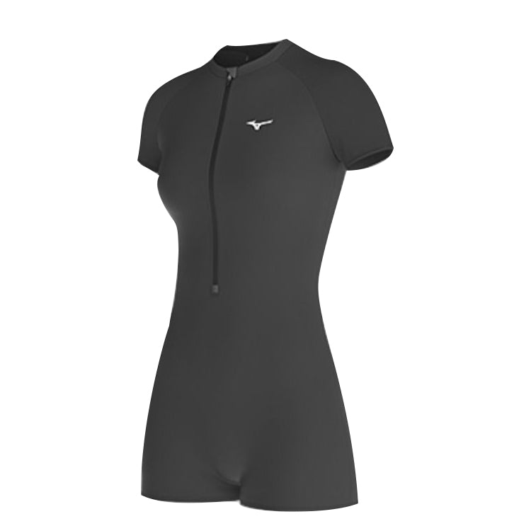(WMNS) Mizuno Zip Up Short Sleeve Swimsuit 'Black' N2CA1347