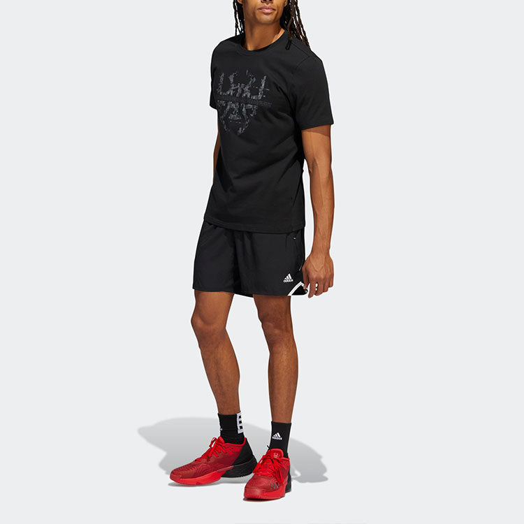 Men's adidas Solid Color Mitchell Logo Printing Round Neck Short Sleeve Black T-Shirt HG4417