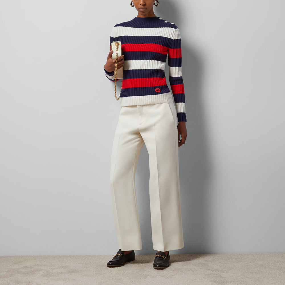 (WMNS) Gucci Striped Rib Stitch Wool Top 'Ivory Blue Red' 772969-XKDQF-9330