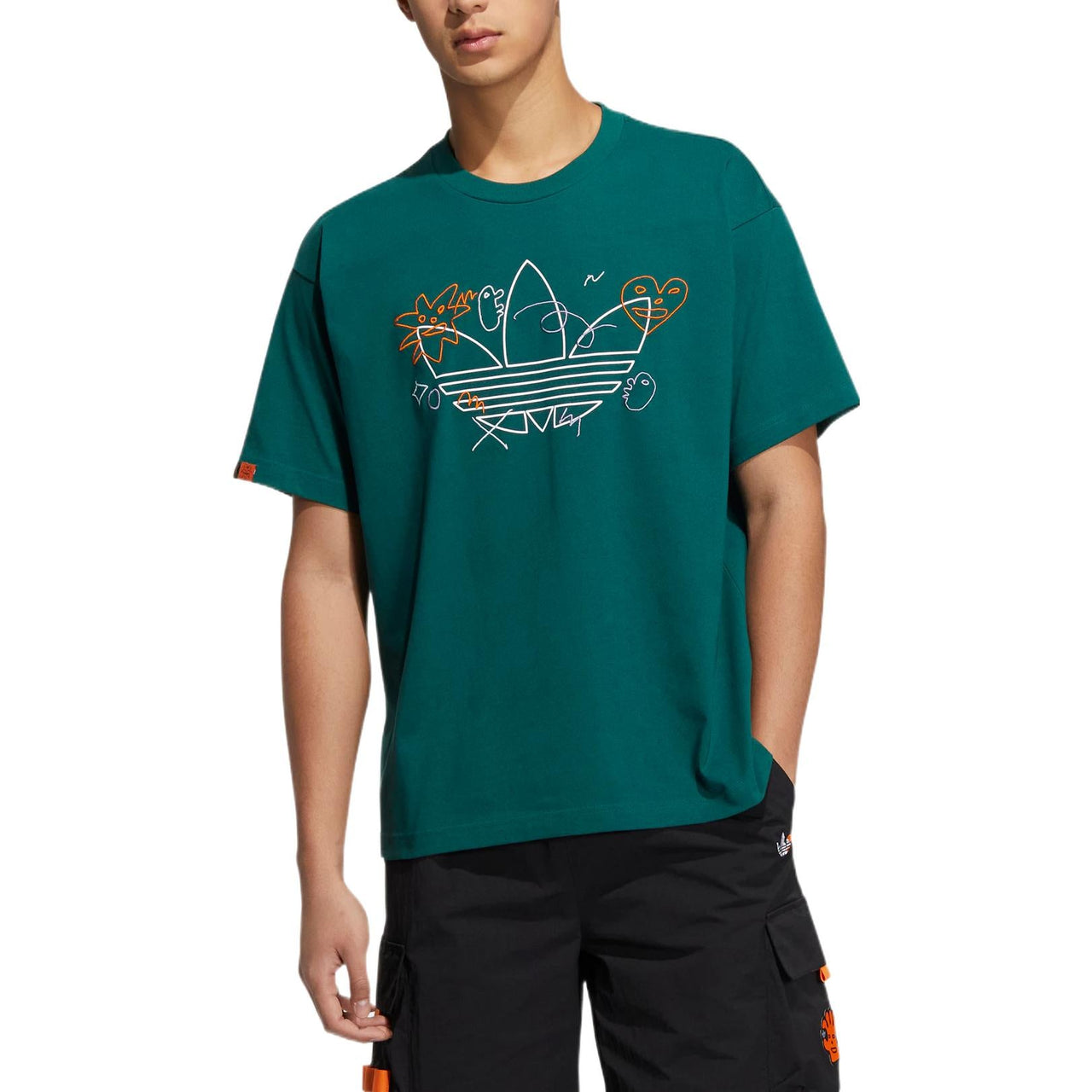 adidas originals Cartoon Pattern Logo Sports Round Neck Short Sleeve Green HR6461
