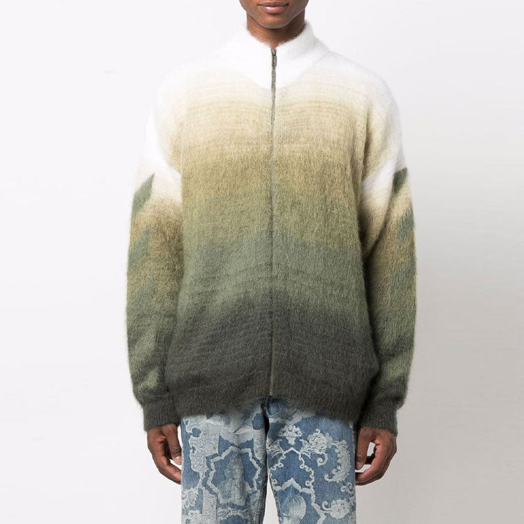 Men's Off-White FW21 Arrow Pattern Zipper Cardigan Wool Sweater Loose Fit Green OMHF032F21KNI0015555